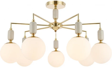 Потолочная люстра на штанге Lumion Vivien 6580/7C французское золото, серый/белый металл, керамика/стекло E14 7*40W 220V