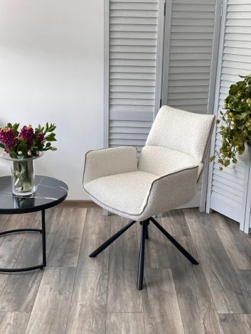 Стул M-City VIRS 360 град. поворот. с возвратом, EDELWEISS#1 белый, букле/ JC531-7 беж/ Черный