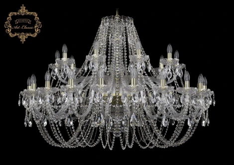 Подвесная большая люстра Art Classic 11.11 11.11.20+10.460.Gd.Sp (220V, хрусталь, на цепи, подсвечник, свеча)