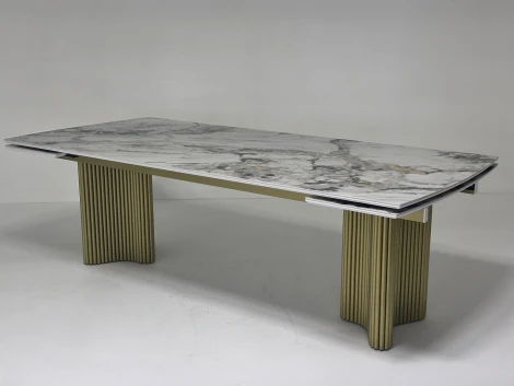 Стол АДАЖИО-2 240 (320) см цвет АРКТИКА (ARCTIC OCEAN), керамика / Золотой каркас M-City 64580
