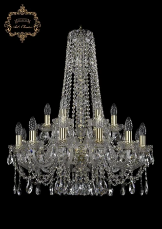 Подвесная большая люстра Art Classic 11.12 11.12.12+6.240.h-82.Gd.Sp (220V, хрусталь, на цепи, подсвечник, свеча)