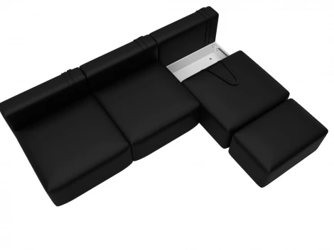 Диван прямой модульный с пуфом Лига-060 НПБ Лонг (ЛДСП,Брус,Фанера/Пластик/Экокожа/Черный) Лига Диванов 130058