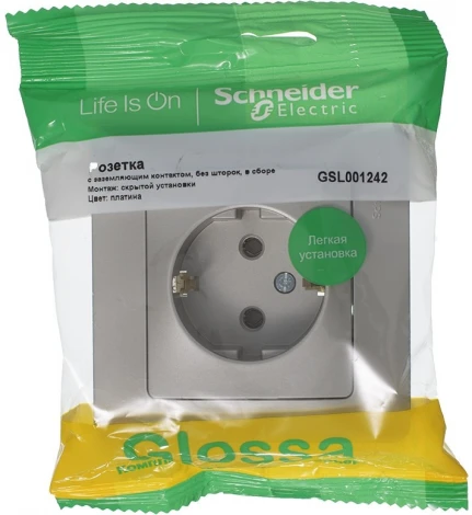 Розетка встраиваемая с заземлением (платина) Systeme Electric Glossa GSL001242