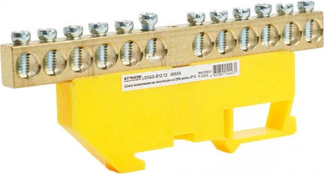 Шина заземления на изоляторе на DIN-рейку 12 выводов (желтый) Stekker 49555
