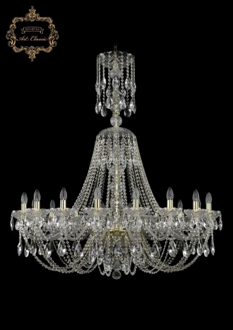 Подвесная большая люстра Art Classic 11.21 11.21.18.400.XL-128.Gd.Sp (220V, хрусталь, на цепи, подсвечник, свеча)