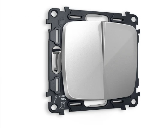 Комплект механизма Ambrella Volt 2-клавишного выключателя OMEGA MO403010 Серебро глянец QUANT