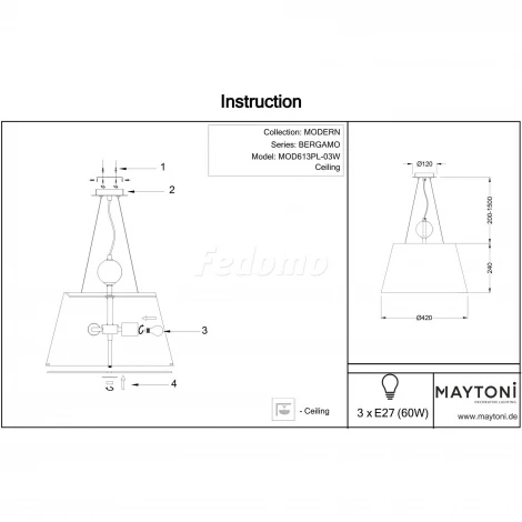 Подвесной светильник Maytoni Bergamo MOD613PL-03W (220V, на тросе, круглые)