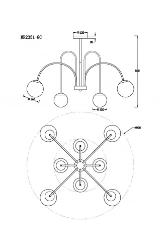 Потолочная люстра на штанге MyFar Cassia MR2351-8C (220V, шарики)