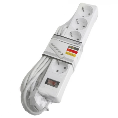 Сетевой фильтр 5-и местный с заземлением 5 метров (белый) Stekker Optima 50094