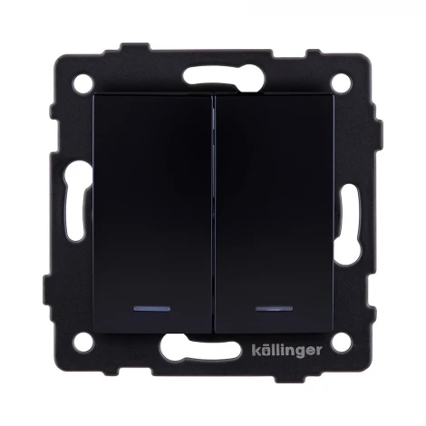 Выключатель 2-клавишный проходной 10А/250В с LED подсветкой, изогнутый, черный Kollinger REA-R-010BK для Aspekt, Eleganz, Reflex