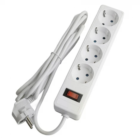 Сетевой фильтр 4-х местный с заземлением 1,8м. (белый) Stekker Optima 50089