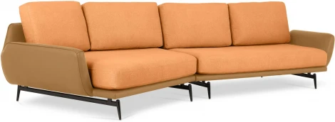 Диван Ispani угловой левый ОГОГО (арт.799387), (Экокожа,Ткань/Оранжевый)