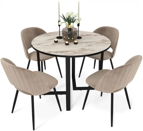 Обеденная группа SHT-DS222 браун стоун/черный/латте/черный муар Sheffilton 5320173201