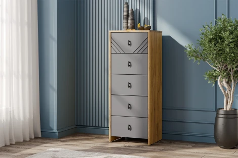 Комод Арника 5 ящиков Байкал, Дуб золотой, Графит