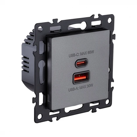 Розетка USB A+C 65W серый Kollinger Asthetik AS-024GY