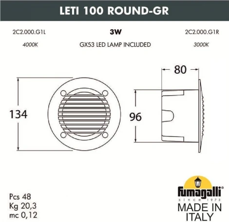 Встраиваемый светильник уличный Fumagalli Leti 2C2.000.000.LYG1L (220V, круглые, IP66)