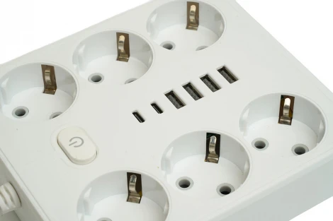 Удлинитель 6-и местный 4хUSB Type-A + 2хUSB Type-C 3 метра (белый) Stekker Home plus 49982