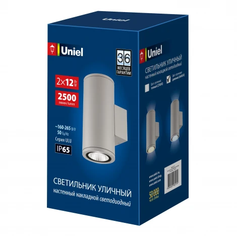 Архитектурная подсветка 6400K светло-серый Uniel ULU-S22D-2x12W/6400K IP65 LIGHT GREY