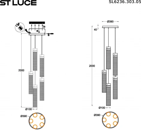 Светильник подвесной ST Luce Champagne SL6236.303.05 Латунь/Прозрачный LED 5*12W 4000K (220V, на проводе, круглые)