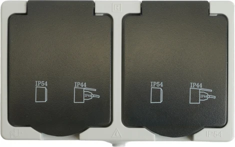 Розетка двойная с заземлением и защитной крышкой (серый,графит) Stekker Велена 32754