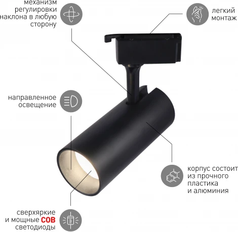 Трековый светильник ЭРА TR5-20 COB BK (LED, 220V)