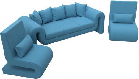 Набор Волна-1 (диван, 2 кресла) (Голубой/Рогожка) Лига Диванов арт.125780