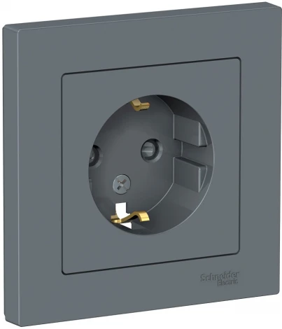 Розетка встраиваемая с заземлением и шторками (грифель) Systeme Electric AtlasDesign ATN000744