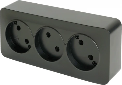 Розетка тройная без заземления (черный матовый) Stekker София 49500