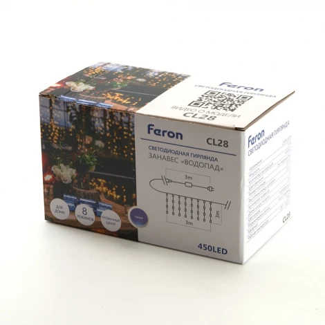 Светодиодная гирлянда Feron CL28 48606 занавес Водопад 3*3м + 3м 220V синий, статичная, c питанием от сети, прозрачный шнур