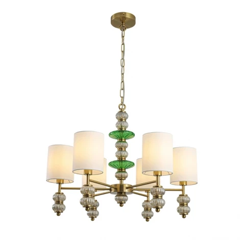 Подвесная люстра со стеклянным декором Lumion Ilmira 8337/6 бронза/белый/зеленый, металл/стекло/текстиль E14 6*40W 220V (на цепи)