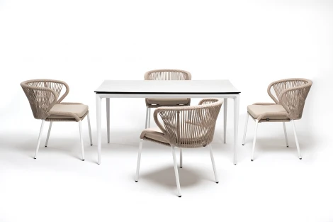 Обеденная группа на 4 персоны со стульями Милан, каркас белый, роуп бежевый 4SIS Малага MAL-CMIL4T1-5-SET beige