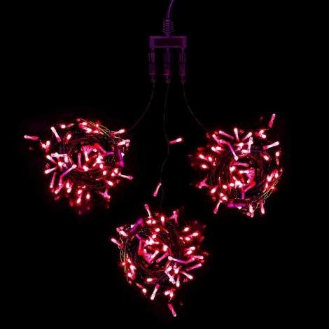 Комплект 3 Красных Нити по 20м, 600 LED, Провод Черный ПВХ, IP54