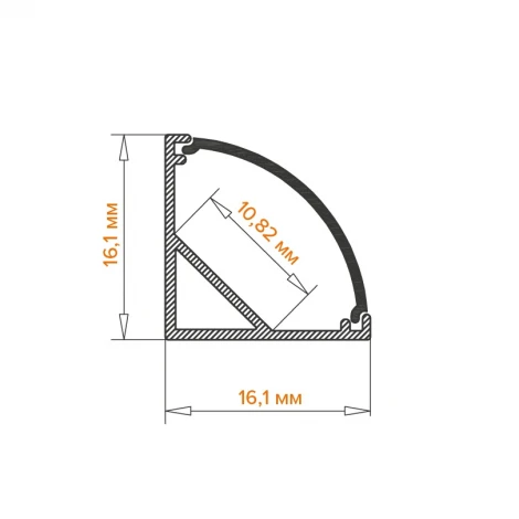 Профиль алюминиевый угловой, накладной серый 16х16х2000мм Wolta WAP WAP-S-16/16/2000-A