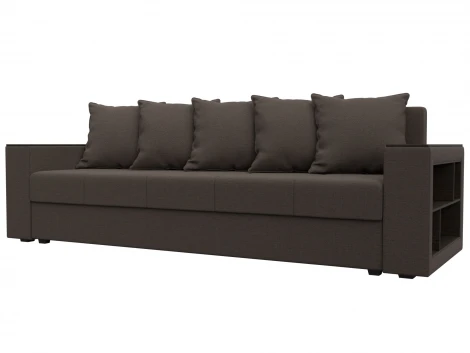 Диван прямой Дубай Лайт полки справа (ДСП,ЛДСП/Пластик/Рогожка/Коричневый) Лига Диванов 132281