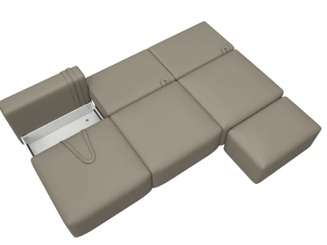 Диван прямой модульный с пуфом Лига-060 НПБ Лонг (ЛДСП,Брус,Фанера/Пластик/Экокожа/Бежевый) Лига Диванов 130056