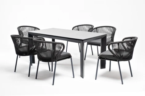 Обеденная группа на 6 персон со стульями Милан, каркас темно-серый, роуп темно-серый 4SIS Венето VEN-CMIL6T1-7-SET D-gray