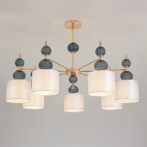Потолочная люстра на штанге Lumion Mikimito 8418/7 французкое золото/серый, металл/текстиль E27 7*40W 220V