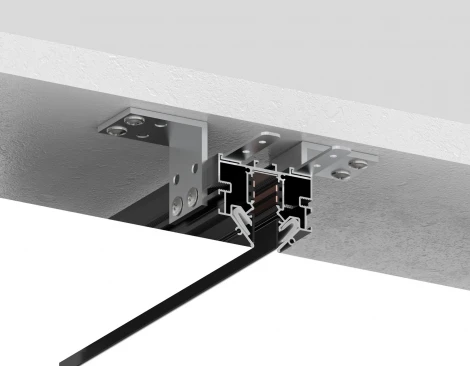 Шинопровод магнитный для монтажа в натяжной ПВХ потолок системы крепления гарпун черный Magnetic standard 48V 3м 10mm Ambrella Track System GL1950