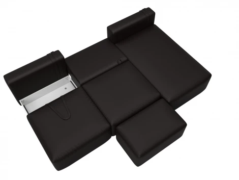 Диван угловой модульный с пуфом Лига-060 НПБ Лонг угол универсальный (ЛДСП,Брус,Фанера/Пластик/Экокожа/Коричневый) Лига Диванов 130069