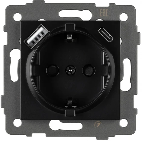 Механизм розетки с USB зарядкой SCT-MUAC-PL-BK-V (250V, 16A) (Arlight) 049830