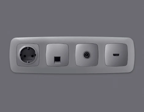 Лицевая панель Ambrella Volt OMEGA (Сталь матовый) для компьютерной/телефонной розетки RJ-45/RJ-11 QUANT OP5120