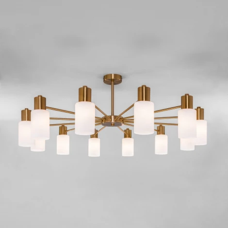 Потолочная люстра Wi-Fi на штанге Eurosvet Vegga 70160/12 латунь (220V, управление смартфоном, голосовое управление, умный дом - Minimir Home, Алиса, Маруся, Салют)