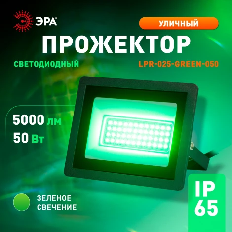 Прожектор уличный светодиодный зеленое свечение ЭРА LPR-02 LPR-025-GREEN-050
