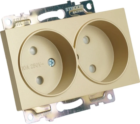 Розетка двойная без заземления со шторками (золото) Stekker Катрин 49225