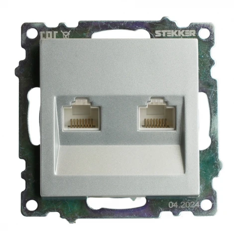 Розетка Ethernet RJ-45 двойная (серебро) Stekker Катрин 50005