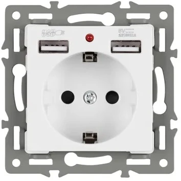 Механизм розетки с USB зарядкой SCT-MUAA-PL-WH (250V, 16A) (Arlight) 043733