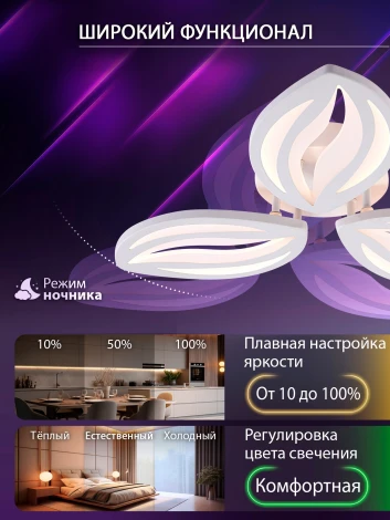 Потолочная люстра светодиодная с пультом ДУ 60W, белый, LED Natali Kovaltseva Sm LED LAMPS 81456