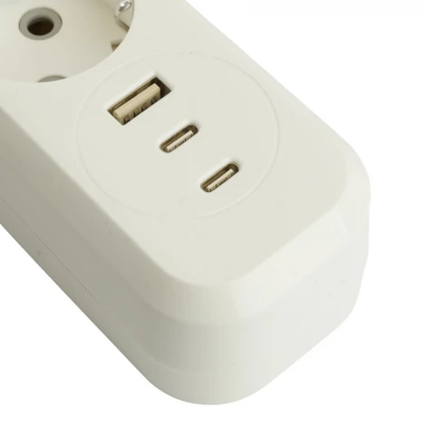 Удлинитель 4-х местный с заземлением USB Type-A + 2хUSB Type-С 3 метра (белый) Stekker Home 50140