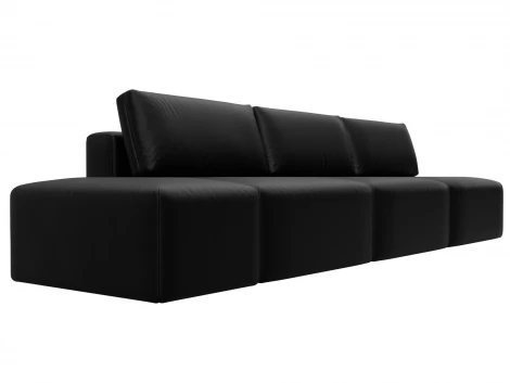 Диван прямой модульный с пуфом Лига-060 НПБ Лонг (ЛДСП,Брус,Фанера/Пластик/Экокожа/Черный) Лига Диванов 130058