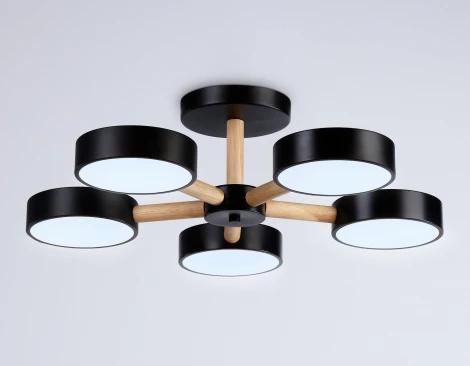 Потолочная люстра на штанге светодиодная с пультом Ambrella Comfort FL4828 (регулировка яркости, 220V, круглые)